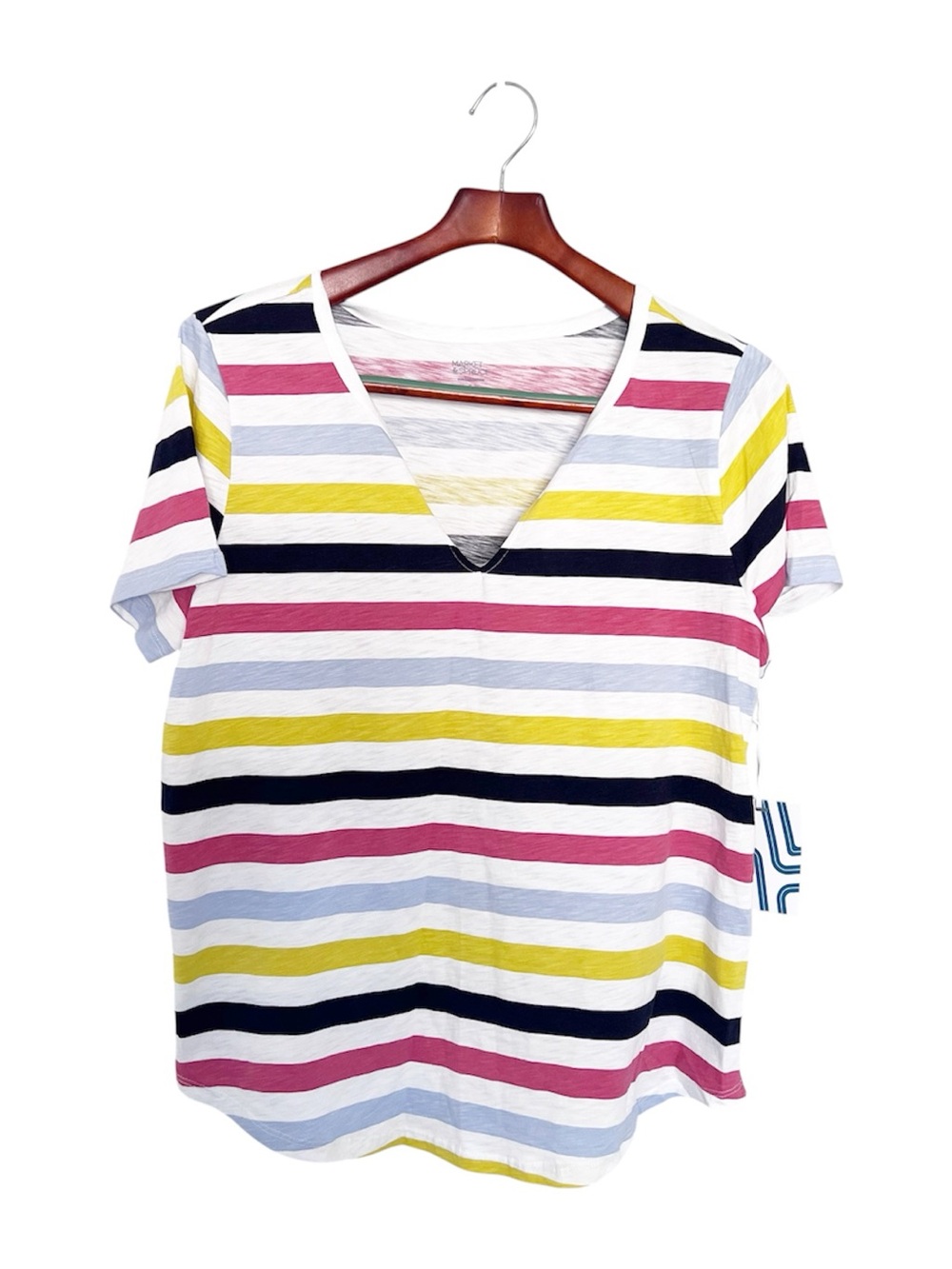 Market & Spruce Multicolor Striped V-Neck Short Sleeve Top